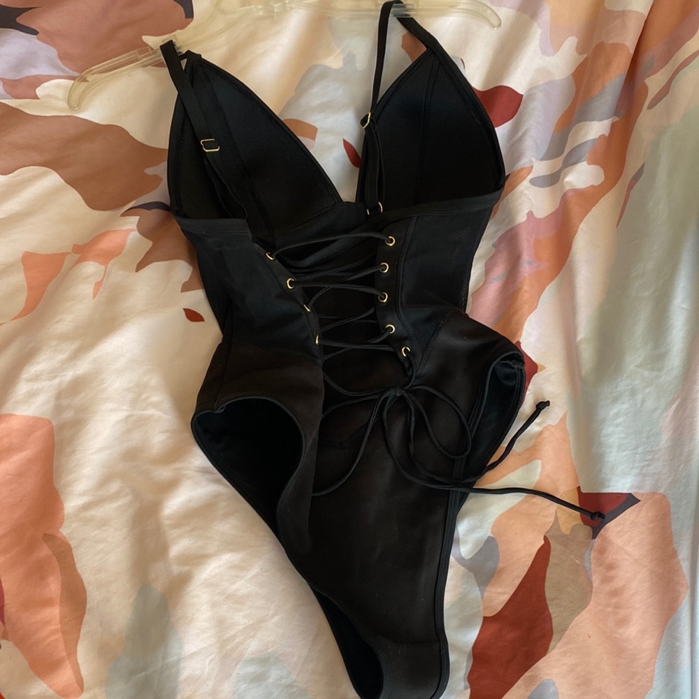 WOLF & WHISTLE | Black One Piece Swim Suit with Adjustable Straps & Cups